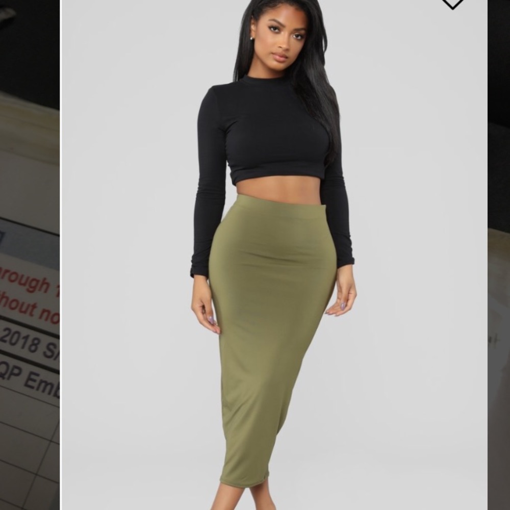 Military green maxi skirt